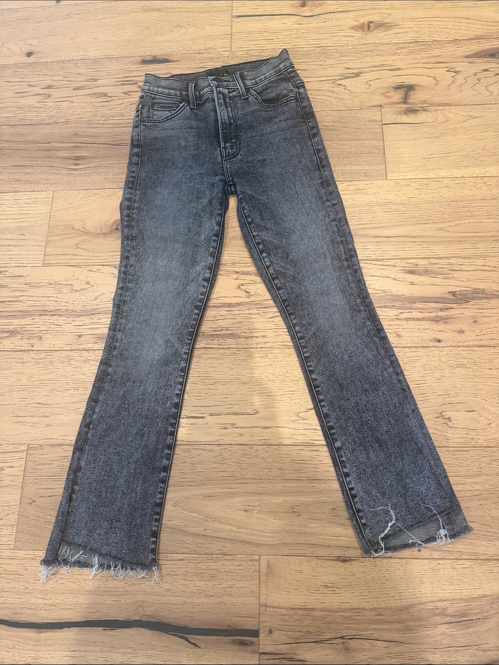 MOTHER Washed Black Flare Jeans with Raw Hem